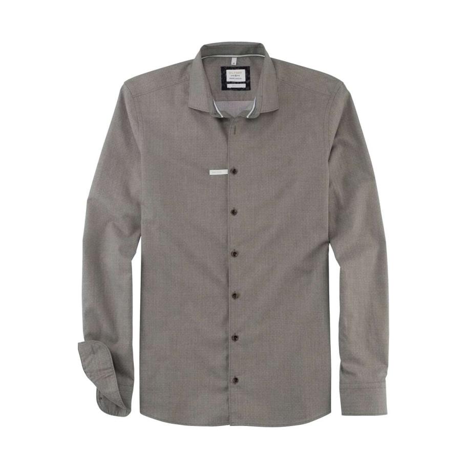 OLYMP Level Five Smart Casual Overhemd olijf, Effen Groen