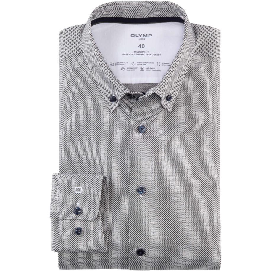OLYMP Luxor 24/Seven Dynamic Flex Jersey shirt olijf/wit, Motief Multicolor