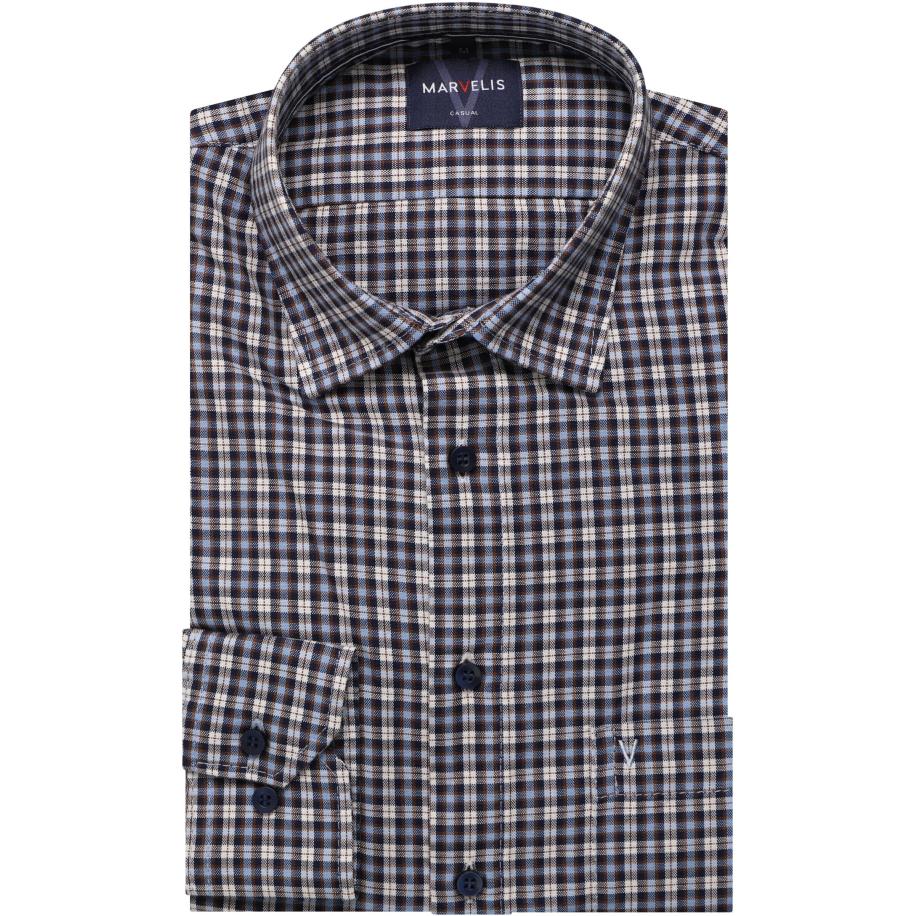Marvelis Casual Overhemd marine, Ruit Blauw