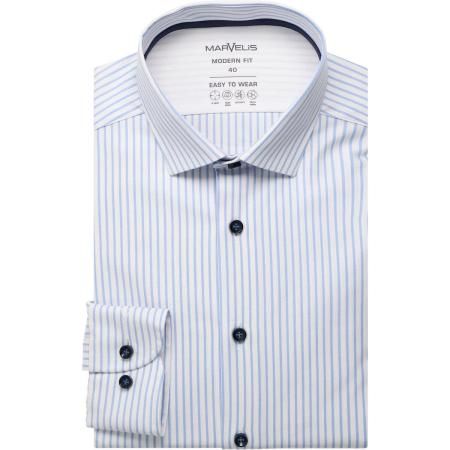 Marvelis Performance Overhemd blauw/wit, Gestreept
