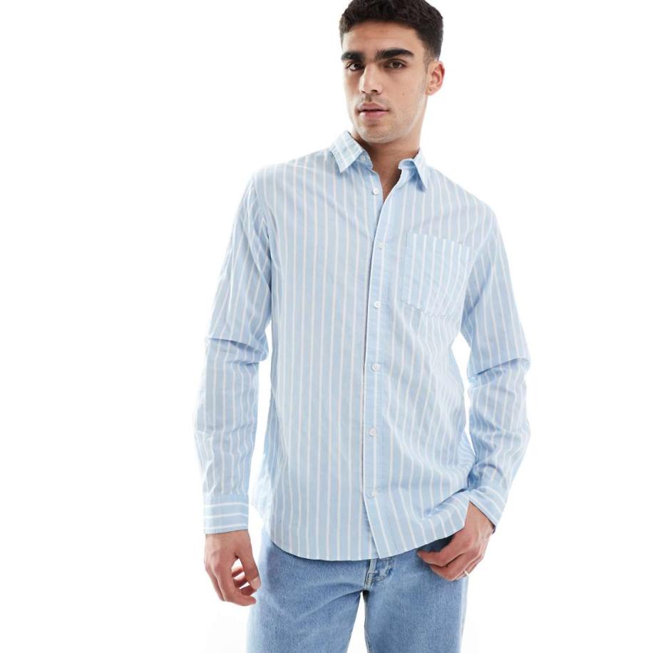 JJ Rebel - Overhemd van popeline met strepen in blauw Blauw