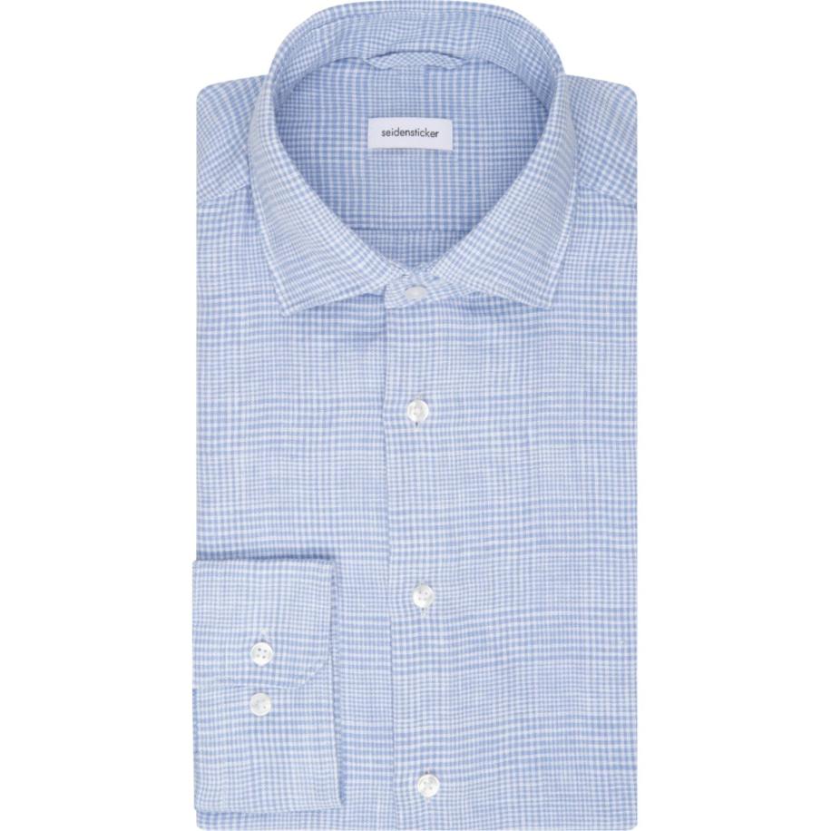 Seidensticker Linnen Overhemd lichtblauw, Ruit Blauw