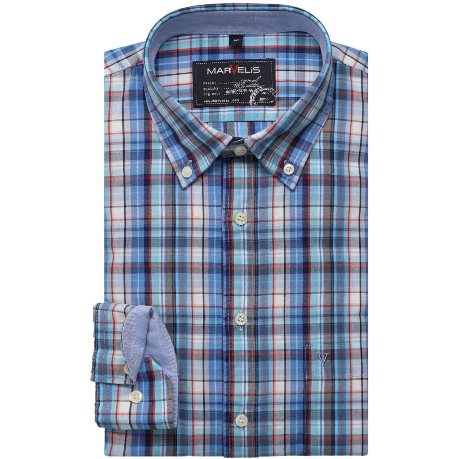 Marvelis Casual Overhemd blauw, Ruit Blauw