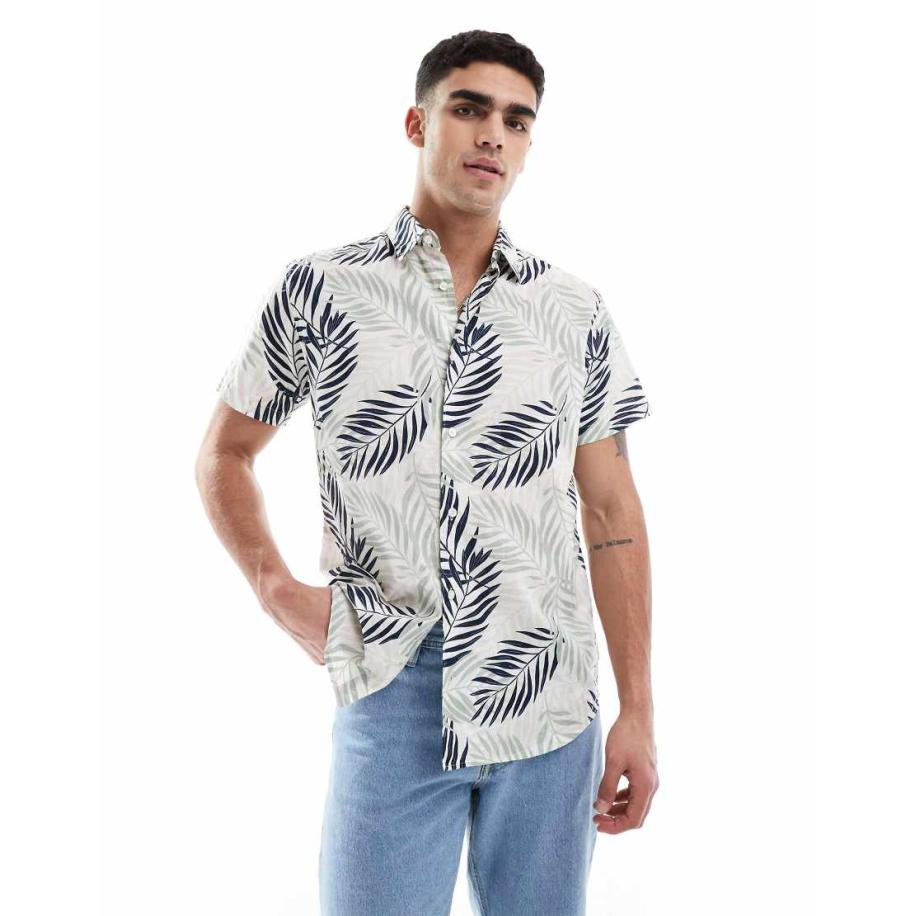 JJ Rebel - Overhemd met korte mouwen en print in gebroken wit Wit