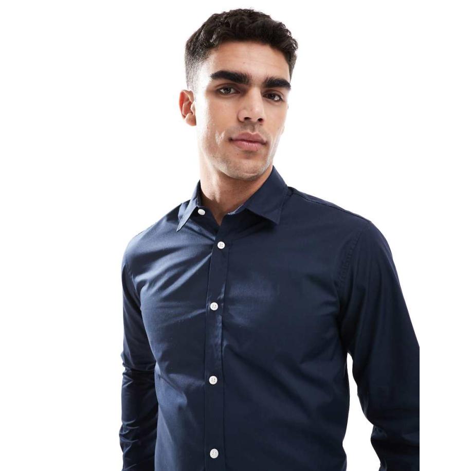 JJ Rebel - Overhemd met lange mouwen in marineblauw Blauw