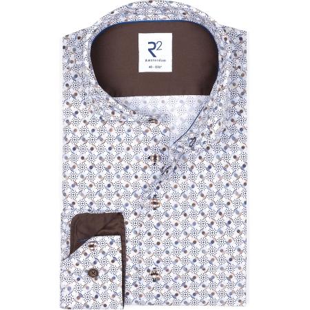 R2 Amsterdam Overhemd blauw, Bedrukt