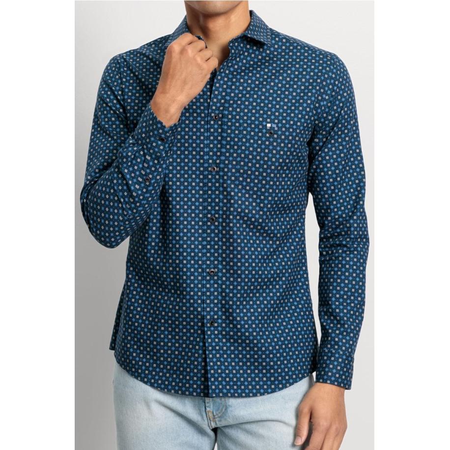 OLYMP Casual Overhemd marine, Bedrukt Blauw