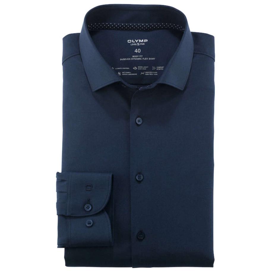 OLYMP Level Five 24/Seven Overhemd marine, Effen Blauw