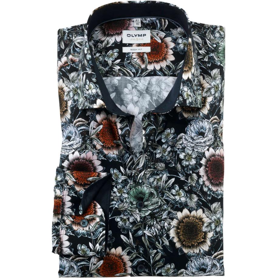 OLYMP Level Five Overhemd marine, Bloemen Blauw
