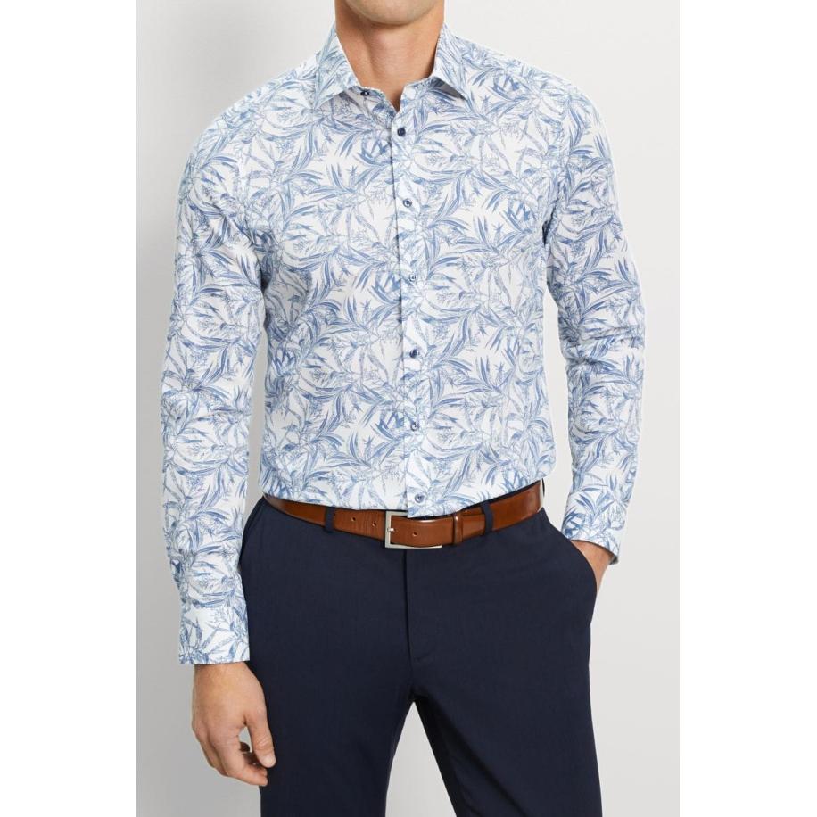 OLYMP Level Five Overhemd rook blauw, Bedrukt Blauw