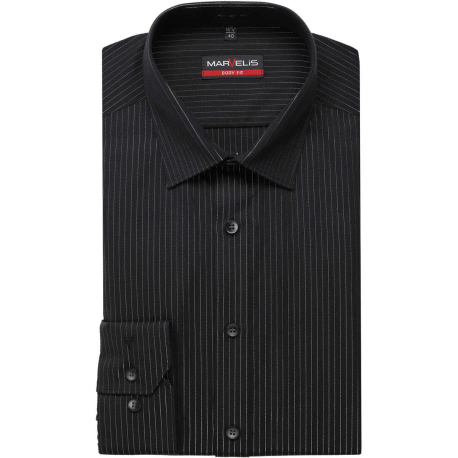 Marvelis Overhemd zwart, Gestreept Zwart