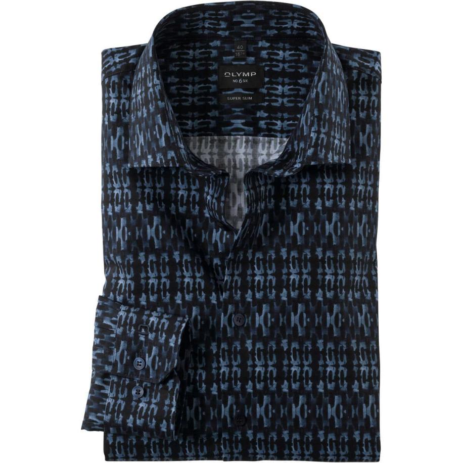OLYMP No. Six Overhemd marine, Motief Blauw