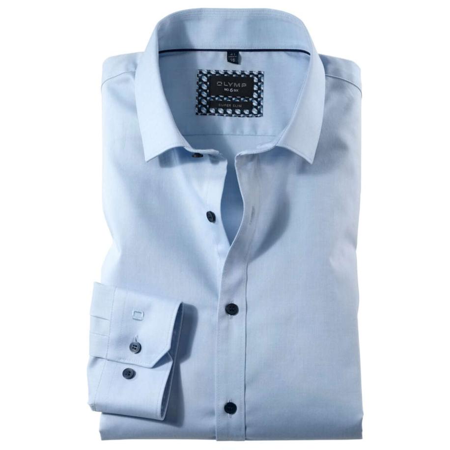OLYMP No. Six Overhemd blauw, Effen Blauw