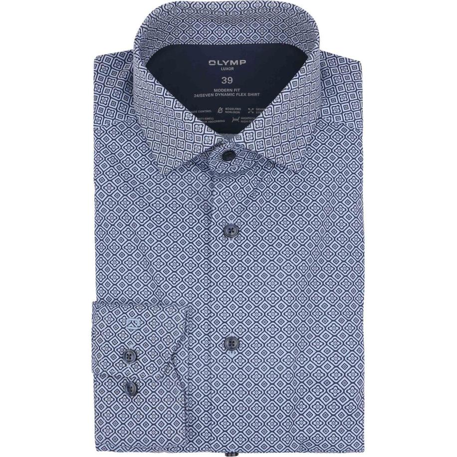 OLYMP Luxor Overhemd 24/Seven Print Blauw Blauw