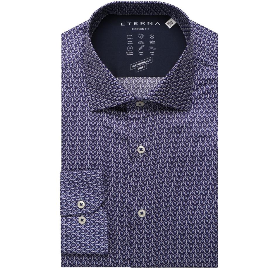 ETERNA Performance Overhemd marine, Bedrukt Blauw