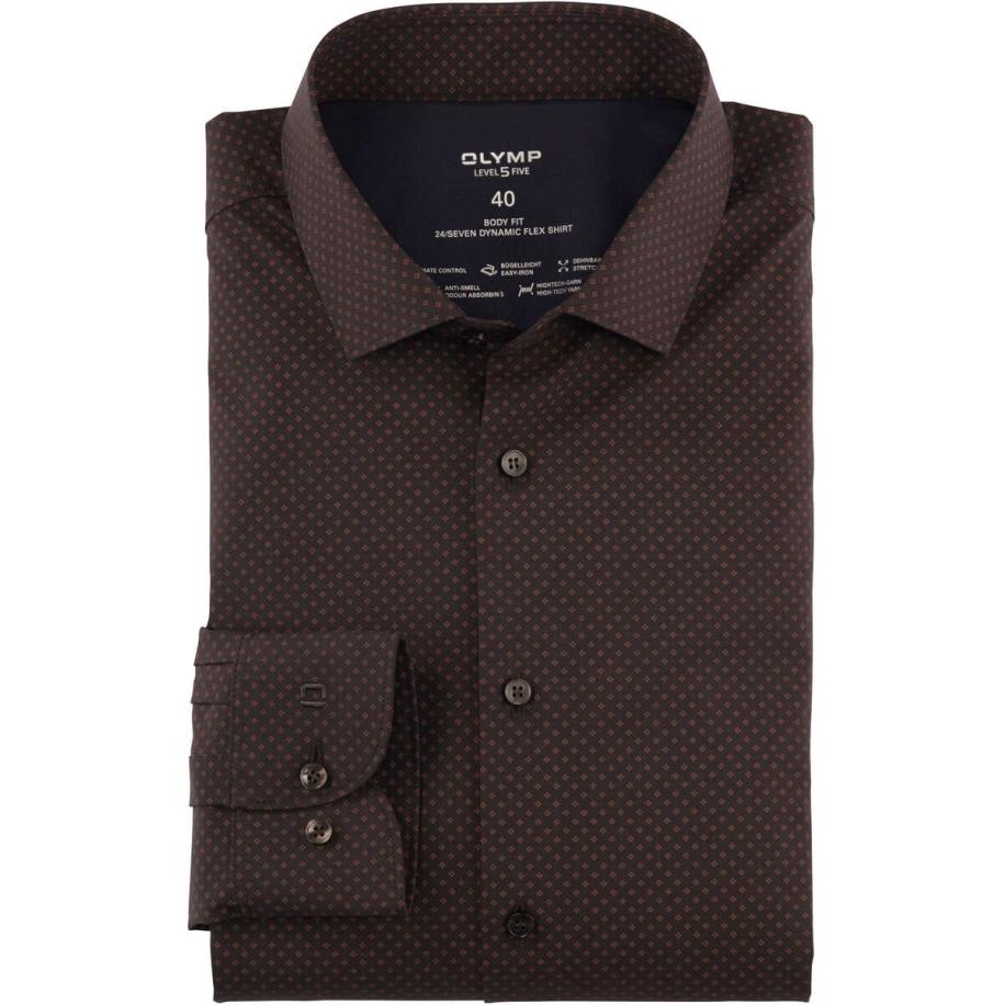 OLYMP Level Five 24/Seven Dynamic Flex Overhemd donkerblauw/rood, Motief Multicolor