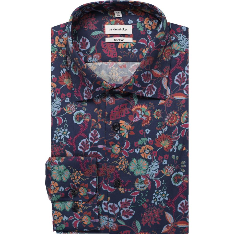 Seidensticker Overhemd donkerblauw, Bloemen Blauw