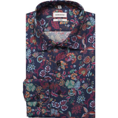 Seidensticker Overhemd donkerblauw, Bloemen