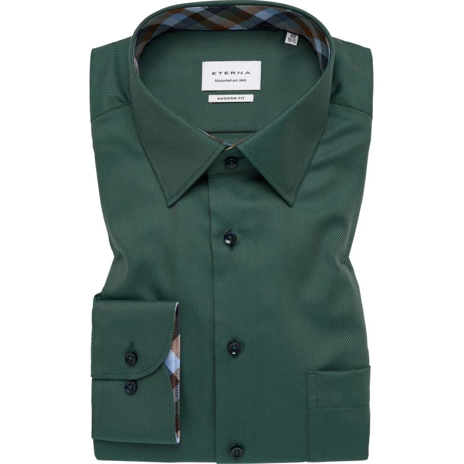 ETERNA Overhemd donkergroen, Effen Groen
