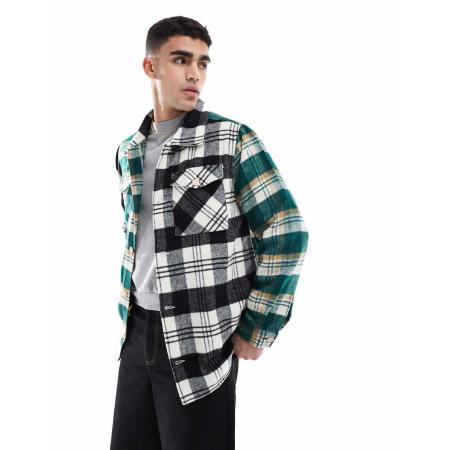 ADPT - Oversized geruit overshirt van geborsteld materiaal in zwart en groen-Neutraal