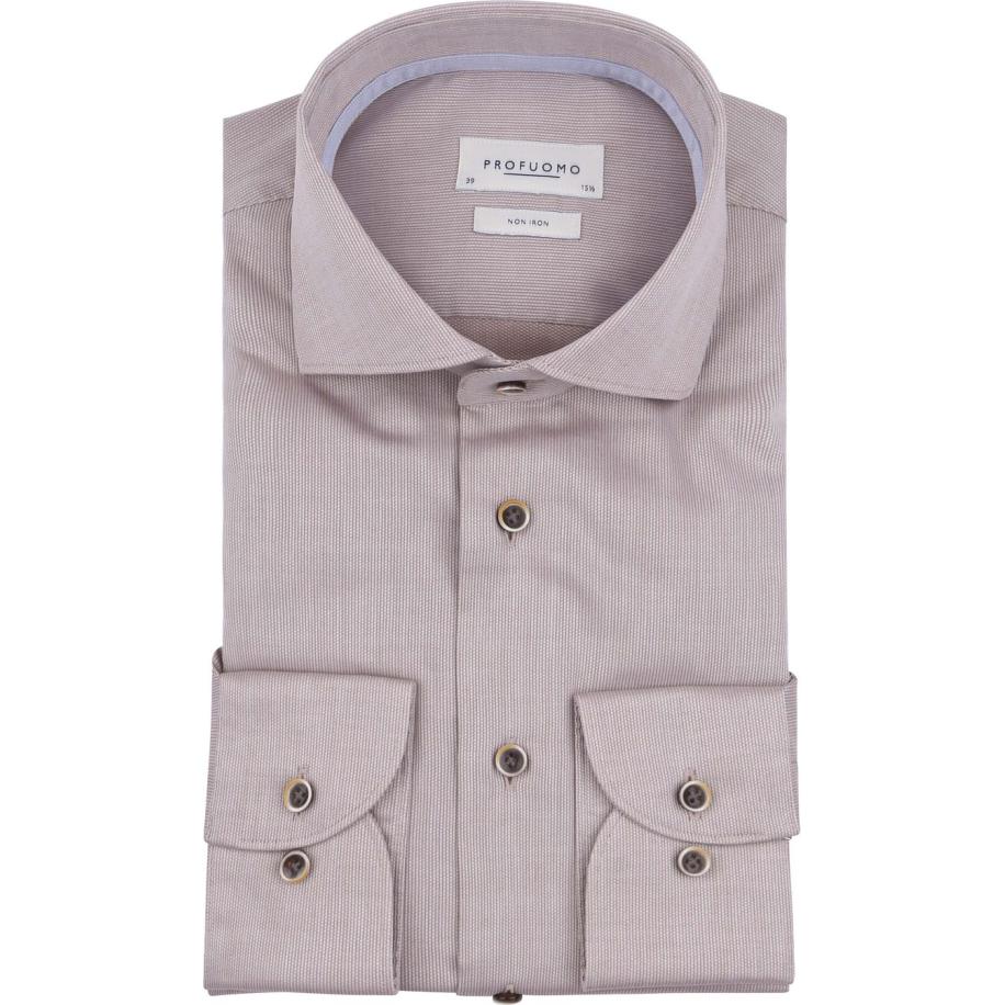 Profuomo Dobby Overhemd Beige Bruin