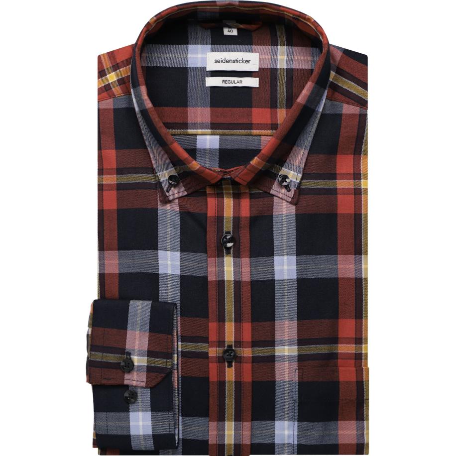 Seidensticker Flanellen Overhemd rood/blauw, Ruit Multicolor