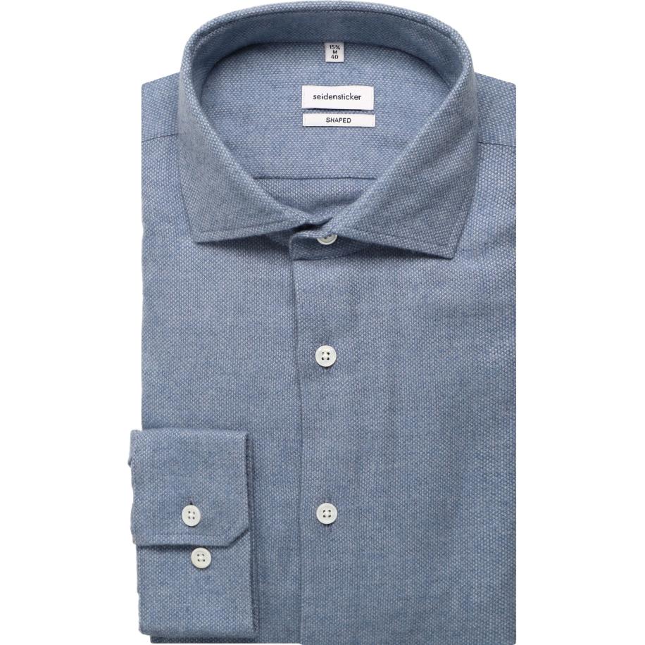 Seidensticker Flanellen Overhemd blauw, Effen Blauw