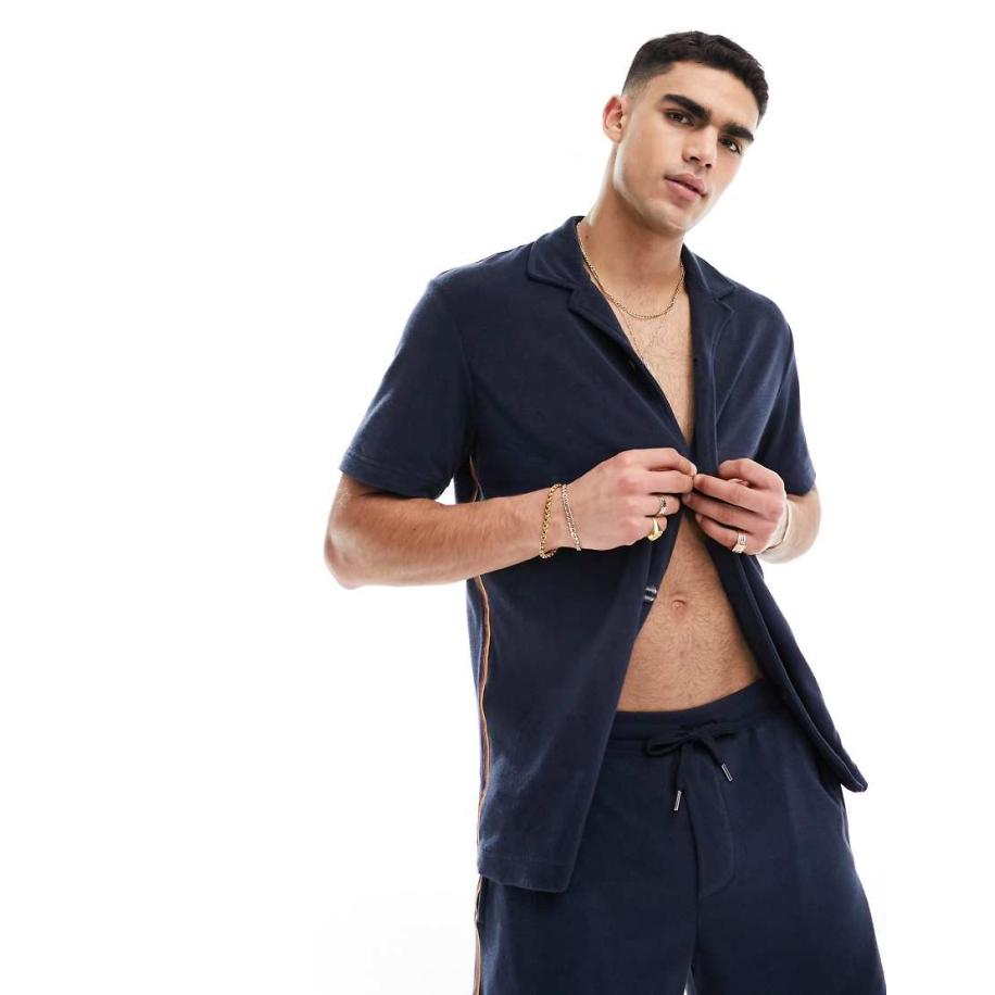 Paul Smith - Overhemd van badstof met reverskraag in marineblauw Blauw