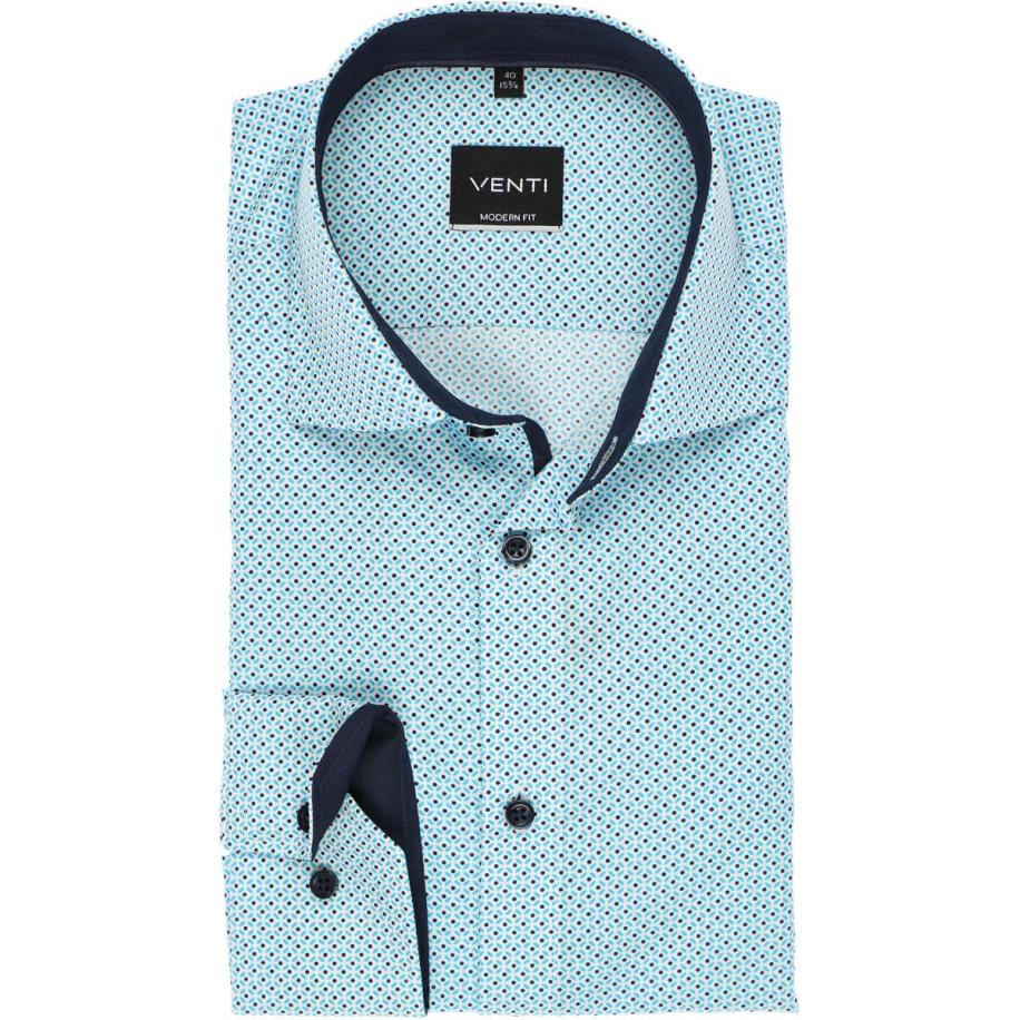 Venti Overhemd turquoise, Bedrukt Blauw