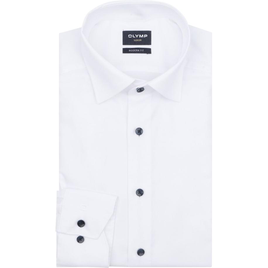 Olymp Luxor Overhemd Contrast Button Wit Wit