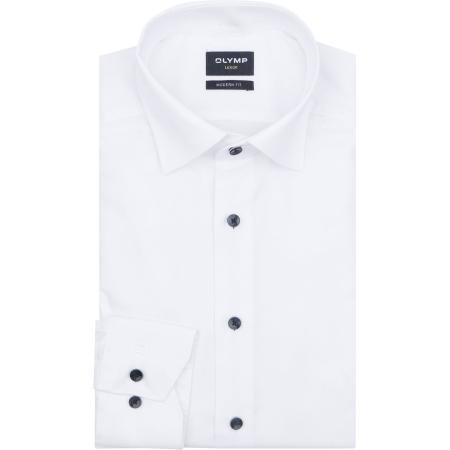 Olymp Luxor Overhemd Contrast Button Wit