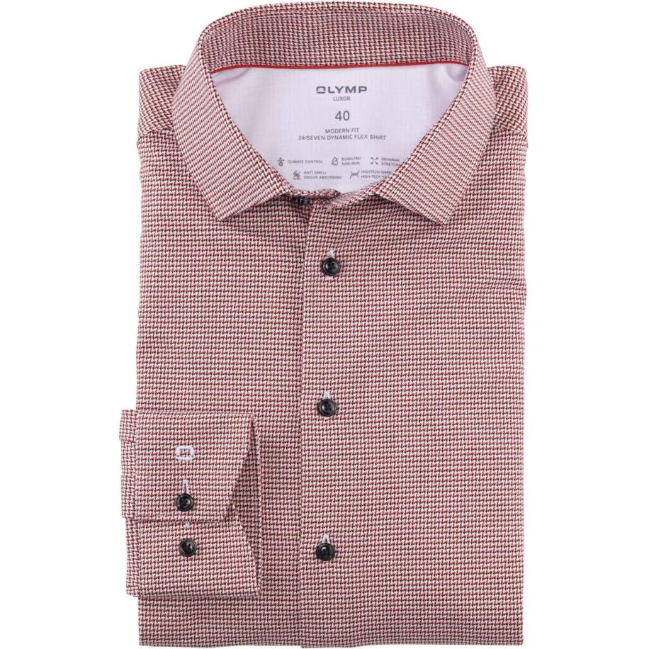 OLYMP Luxor 24/Seven Dynamic Flex Overhemd rood/wit, Pied De Poule Rood