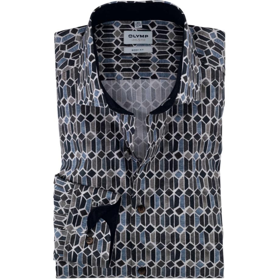 OLYMP Level Five Overhemd bruin/blauw, Motief Multicolor