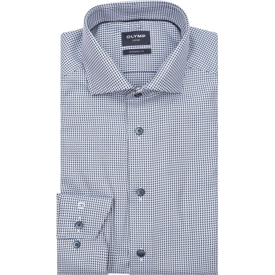 Olymp Luxor Overhemd Print Structura Blauw Blauw