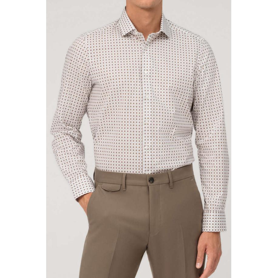 OLYMP Level Five Overhemd natuurlijk, Bedrukt Bruin