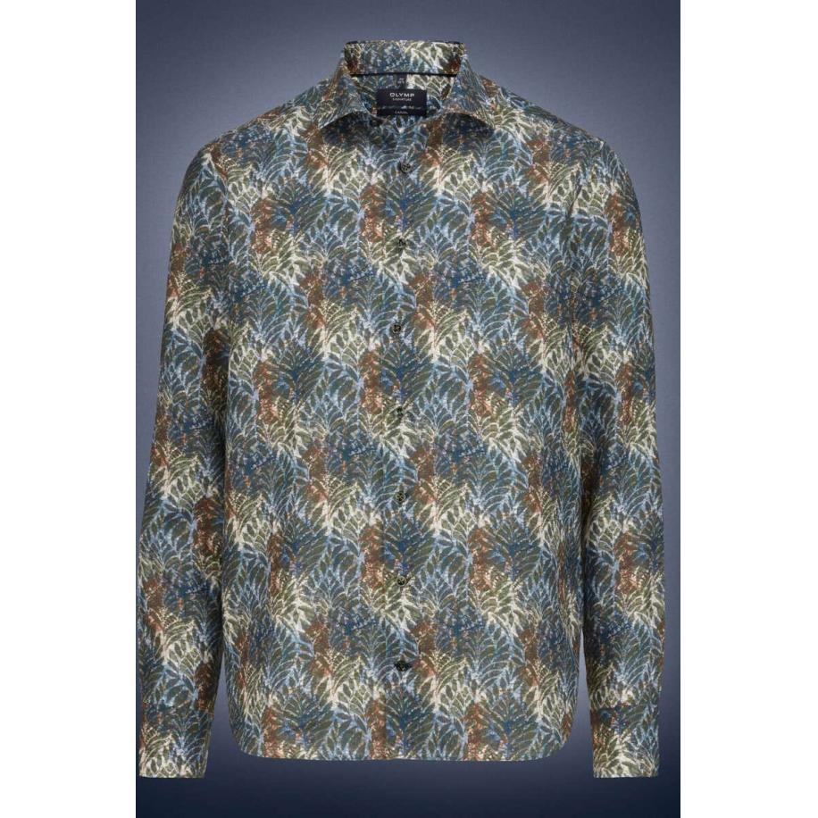 OLYMP SIGNATURE Soft Business Linnen Overhemd blauw, Bedrukt Blauw