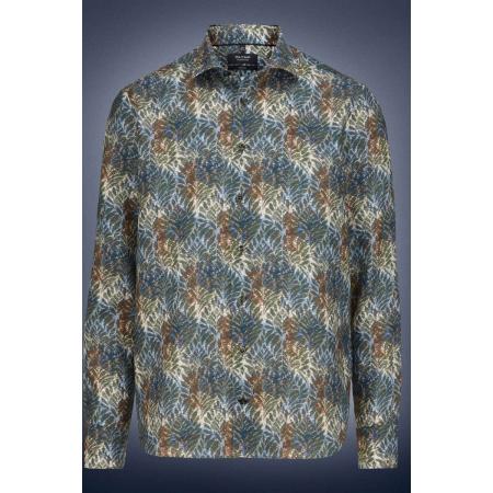 OLYMP SIGNATURE Soft Business Linnen Overhemd blauw, Bedrukt