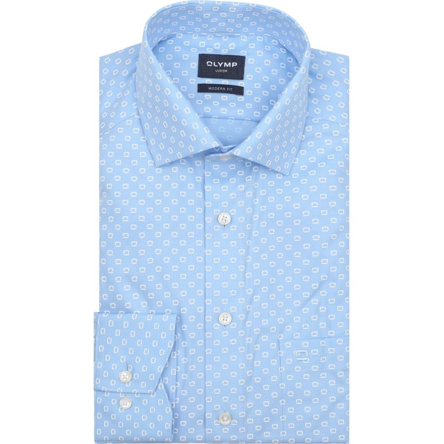 Olymp Luxor Overhemd Print Logo Blauw Blauw