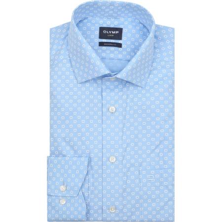 Olymp Luxor Overhemd Print Logo Blauw