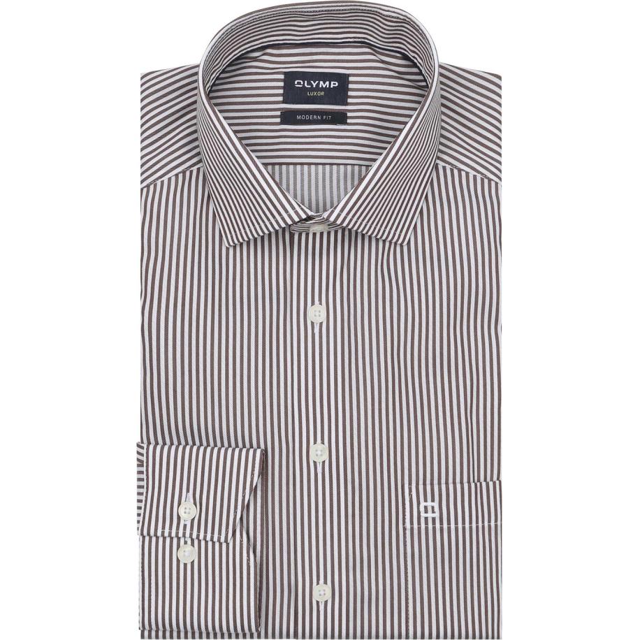 Olymp Luxor Overhemd Strepen Bruin Bruin