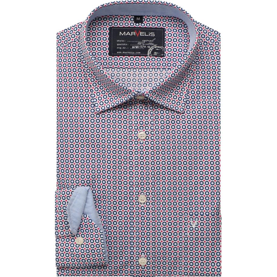 Marvelis Casual Overhemd blauw/rood, Motief Roze