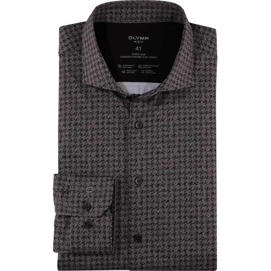 OLYMP No. Six 24/Seven Jersey shirt antraciet, Bedrukt Grijs