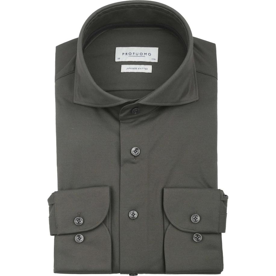 Profuomo Japanese Knitted Overhemd Donkergroen Groen