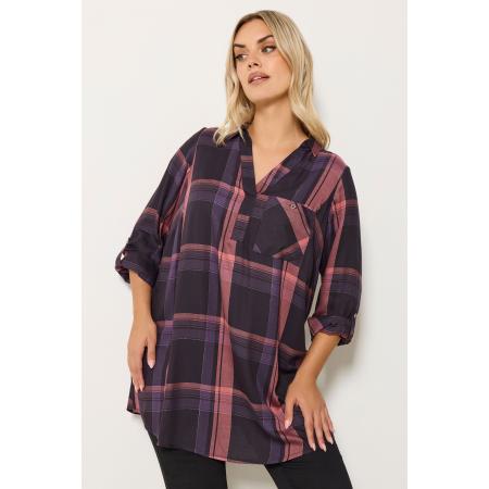 Yours Curve Marineblauw & Roze Geruit Overhemd Size 66-68