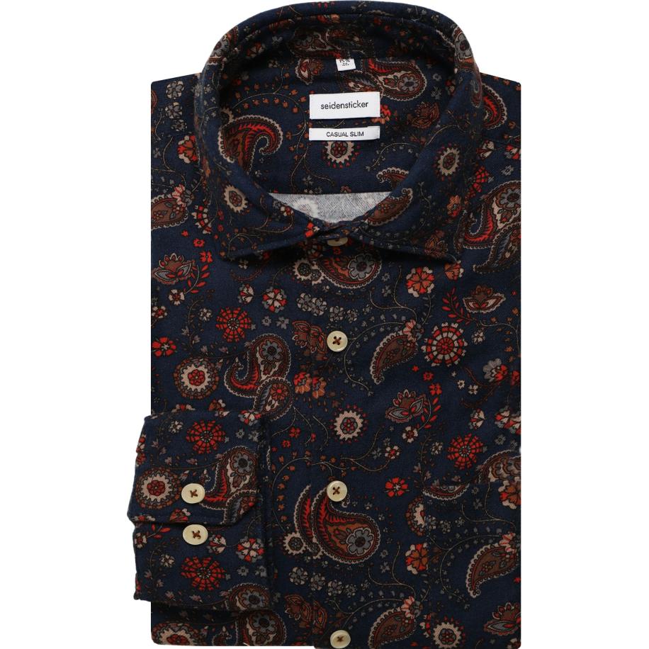 Seidensticker Flanellen Overhemd marine, Paisley Blauw