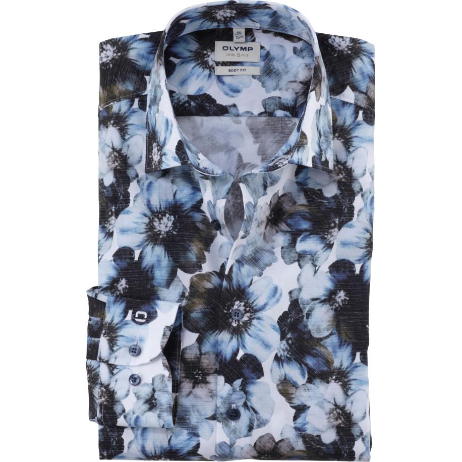 OLYMP Level Five Overhemd blauw, Bedrukt Blauw