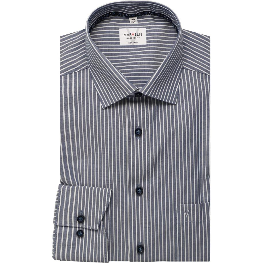 Marvelis Overhemd marine, Gestreept Blauw