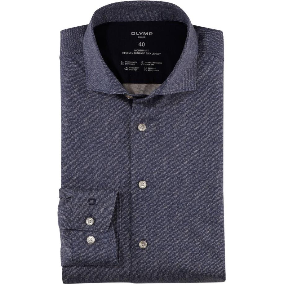 OLYMP Luxor 24/Seven Jersey shirt marine, Bedrukt Blauw