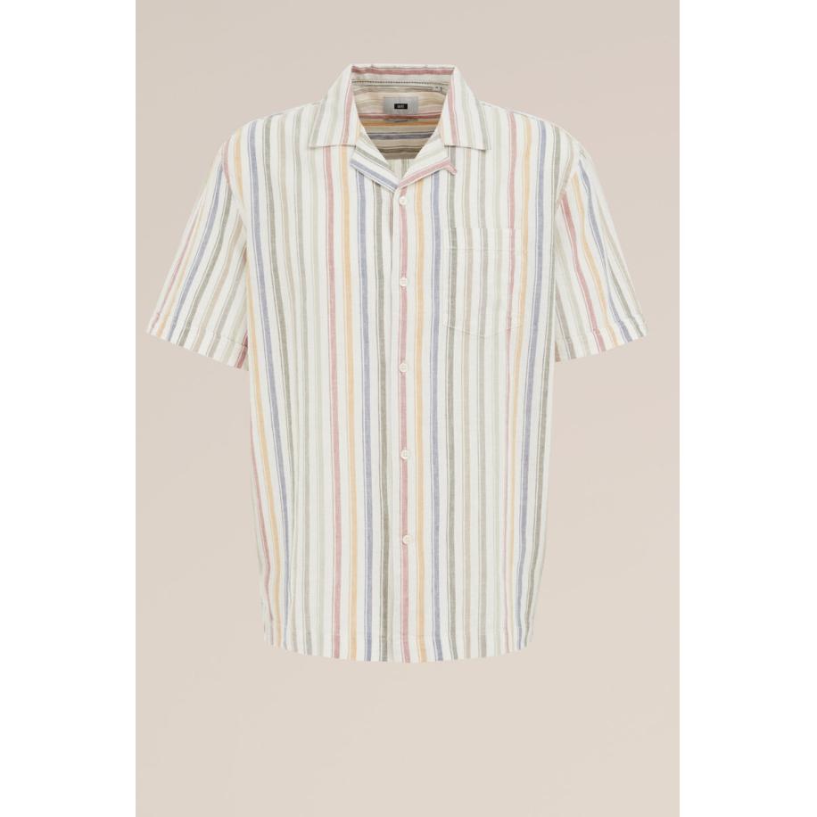 Fundamentals heren easy care gestreept korte overhemd van linnen mix - Regular fit - Multikleur - Linnen - Maat: XL Multicolor