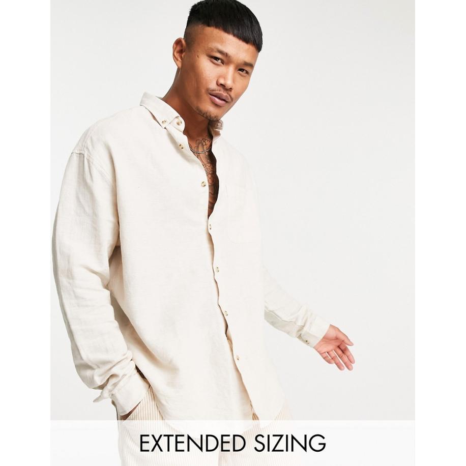 ASOS DESIGN - Oversized linnen overhemd in jaren '90-stijl in ecru-Neutraal Multicolor